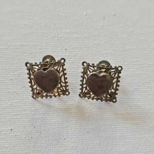 Vintage Framed Heart Screw Back Earring